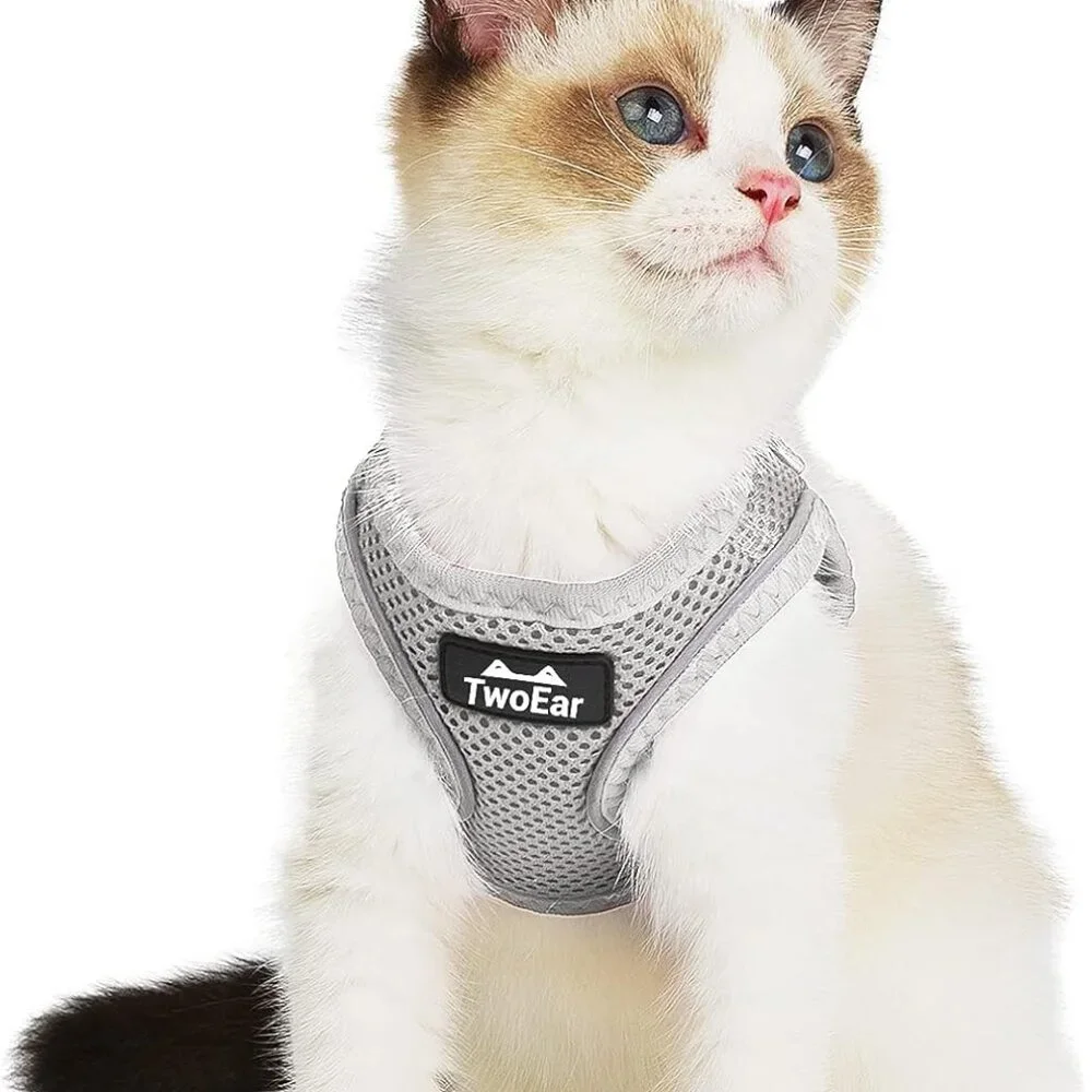 TwoEar Cat Harness and Leash Escape Proof Soft Small Puppy or Toy dog XXS, Grey